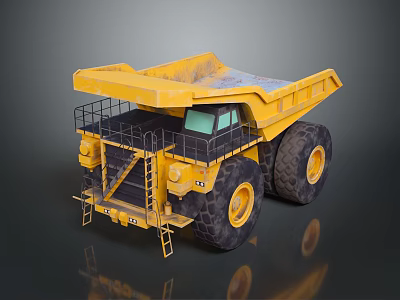Yellow Mining Dump Truck With Large Tires Open Bed And Metal Ladder 3d model