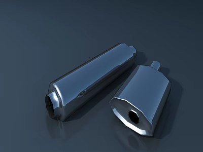 Two Silver Metal Parts With Cylindrical Hexagonal Shapes Smooth Reflective Surface On Dark Background 3d model