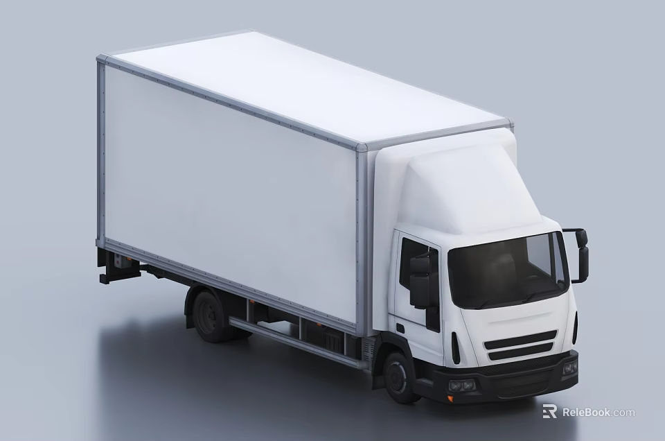 White Commercial Box Truck Exterior Design With Cargo Van Body And Wheels 3d model 