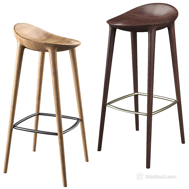 Modern Wooden Bar Stools With Two Tone Design And Metal Footrest Support 3d model 
