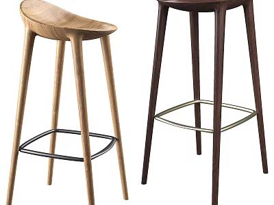 Modern Wooden Bar Stools With Two Tone Design And Metal Footrest Support 3d model
