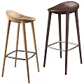 Modern Wooden Bar Stools With Two Tone Design And Metal Footrest Support
