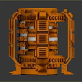 Orange Mechanical Structure Models With Different Designs On Gray Background And Reflections