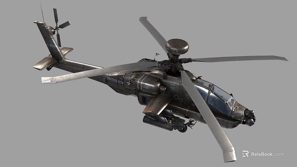 Military Armed Helicopter with Main Rotor Blades and Aerodynamic Fuselage Equipped With Weapon System 3d model 