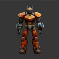 Colorful Mechanical Robot Character With Orange Yellow Armor And Blue Details