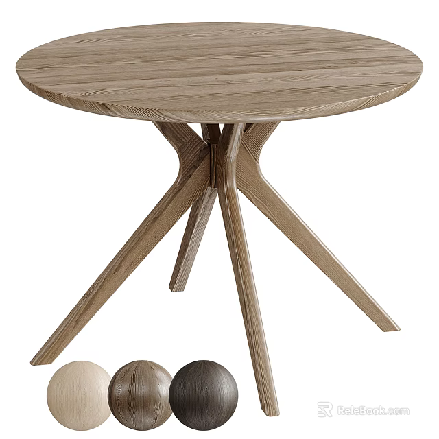 Round Wooden Coffee Table With Crossed Legs And Decorative Balls In Modern Design 3d model 
