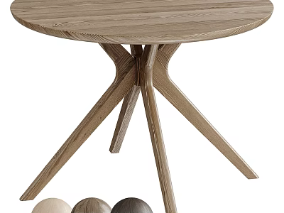 Round Wooden Coffee Table With Crossed Legs And Decorative Balls In Modern Design 3d model