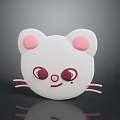 Cute White Cartoon Cat Head With Pink Ears Whiskers And Big Eyes