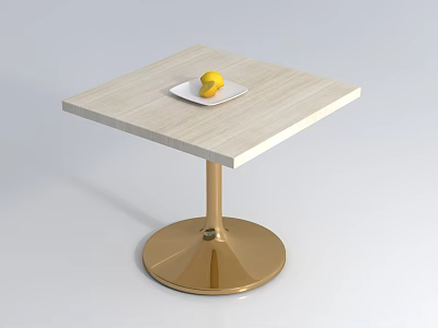 Contemporary Coffee Table With Light Wood Top Gold Metal Base White Plate And Yellow Lemon 3d model