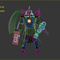Game Movie Character With Sci Fi Mechanical Armor Blue Luminous Parts And Sickle Like Weapon