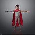 Anime 3D Character Model With Red Hair White Top Pink Pants Red Cape Mechanical Arm