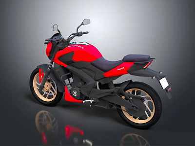 Red And Black Modern Sporty Motorcycle With Gold Alloy Wheels And Black Seat 3d model