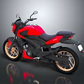Red And Black Modern Sporty Motorcycle With Gold Alloy Wheels And Black Seat