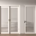 Modern White Hinged Doors With Glass Panels In Interior Design And Wooden Floor