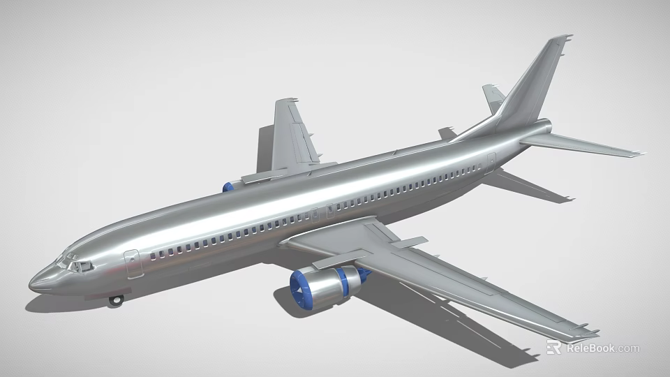 Silver Colored Commercial Airplane With Blue Engines 3d model 