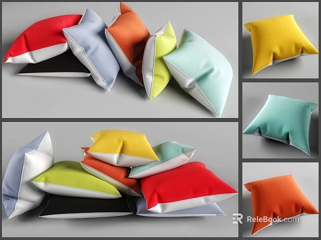 Colorful Decorative Pillows in Various Colors Stacked and Arranged for Home Decor 3d model 