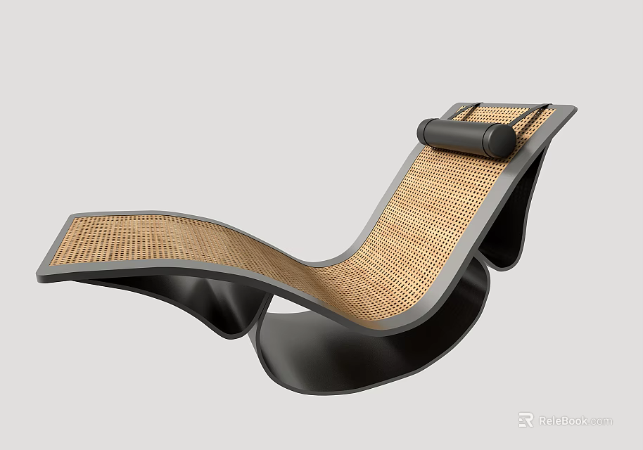 Modern Rattan Lounge Chair With Curved Black Frame And Woven Backrest 3d model 