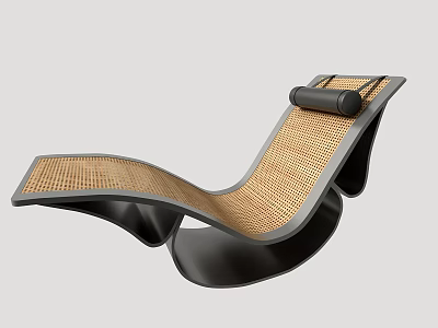 Modern Rattan Lounge Chair With Curved Black Frame And Woven Backrest 3d model