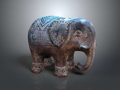 Handcrafted Wooden Elephant Statue With Intricate Carvings Decorative Ears And Ornate Legs 3d model