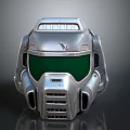 Silver Metallic Sci Fi Helmet Design With Green Visor And Ventilation Grills
