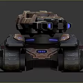 Futuristic Military Vehicle With Armored Mechanical Structure And Blue Glowing Lights