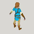 Blonde Haired Man In Blue Tunic Brown Belt Brown Boots Standing Pose Against Gray Background