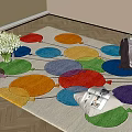 Square Rug With Colorful Circular Patterns Soft Textured Living Room Floor Decor
