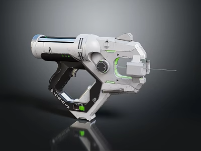 Futuristic Sci Fi Gun Weapon With White Gray Body And Green Illuminated Accents 3d model