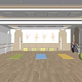 Dance Studio Fitness Space With Barres Colorful Yoga Mats Large Ball Child And Silhouettes