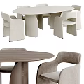 Modern Round Wooden Dining Table And Grey Curved Back Upholstered Chairs Set