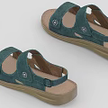 Comfortable Adjustable Women's Green Sandals With Golden Thick Sole And Floral Decorations
