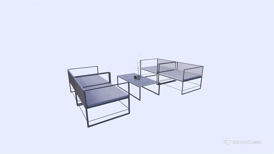 Modern Minimalist Outdoor Sofa Set With Metal Frame And Coffee Table 3d model 