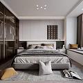 Modern Bedroom Interior Design With Wardrobe Bed Nightstands Window And Pillows 3d model
