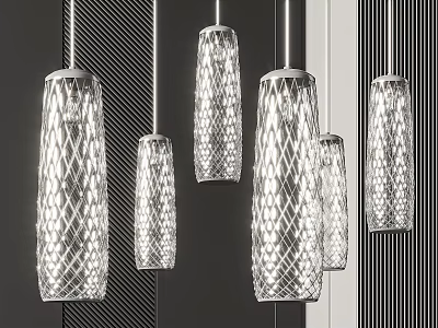 Modern Transparent Crystal Pendant Lights With Diamond Pattern On Striped Background 3d model
