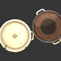 Vintage Enamel Cooking Pots With Yellow Fruit Patterns And Handles