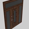 Modern Wooden Security Door With Decorative Glass Panels And Secure Lock Mechanism