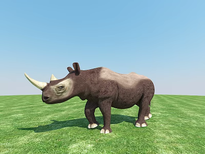 Brown Horned Reptile Walking On Green Grass Field Under Blue Sky 3d model