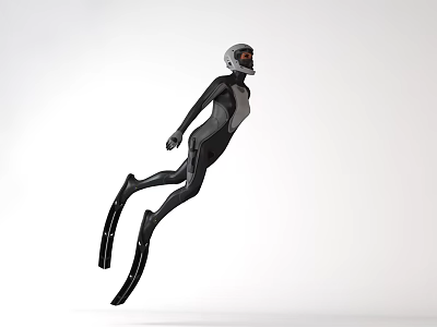 Woman In Black Wetsuit With Helmet Mask And Flippers In Floating Pose 3d model