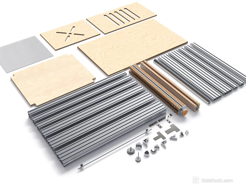 High Quality Building Components with Metal Strips Wooden Panels Metal Sheets and Fasteners 3d model 