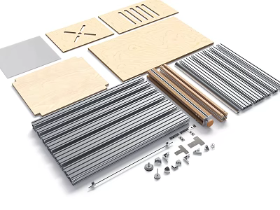 High Quality Building Components with Metal Strips Wooden Panels Metal Sheets and Fasteners 3d model