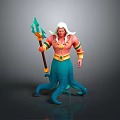 3D Character With White Hair Trident Golden Belt And Blue Octopus Tentacles