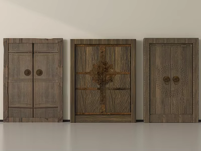 Three Wooden Doors With Different Designs Wood Grain And Decorative Ornaments 3d model