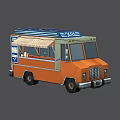 Commercial Orange Food Truck With Striped Awning Menu Board And Solar Panels