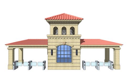 European-style gate entrance gate guard room clock tower 3d model