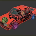 Vintage Red Two Door Car With Shiny Exterior And Dark Background Reflection