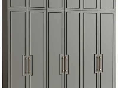 Modern Gray Paneled Wardrobe With Multiple Doors And Metal Handles Design 3d model