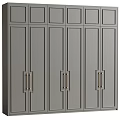 Modern Gray Paneled Wardrobe With Multiple Doors And Metal Handles Design 3d model