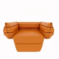 Modern Orange Leather Single Sofa with Pleated Armrest and Folded Backrest 3d model