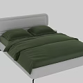 Modern Double Bed with Green Bed Sheets Gray Upholstered Headboard and Side Table 3d model