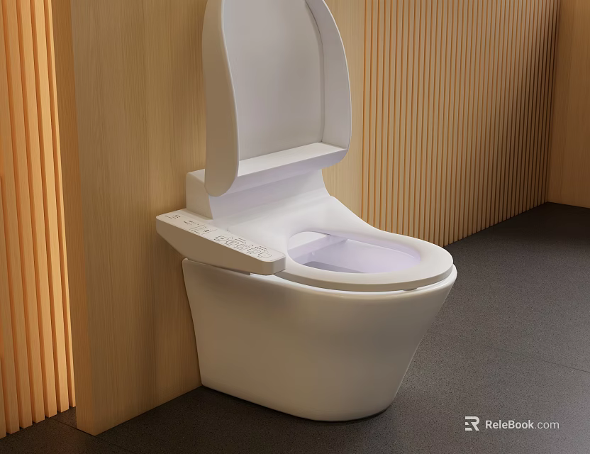 Modern Smart Toilet With Control Panel In Wooden Wall Bathroom Setting 3d model 